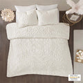 3 Piece Tufted Cotton Chenille Medallion Duvet Cover Set King Off White Cotton