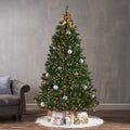 7' Mixed Frosted Hinged Tree With 52 Frosted Pine Cones And 26 Red Berry And 450 Clear Lights Ul,Dia:53