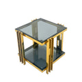 Stainless Steel End Table, Double Layer, Black Tempered Glass End Table, For Bed Room, Living Room, Gold Color Black,Gold Modern Open Storage Square Stainless Steel,Tempered Glass