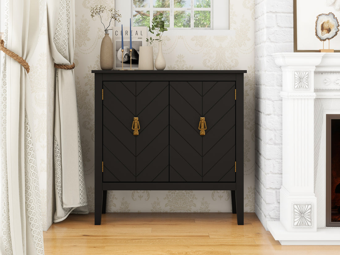 2 Door Wooden Cabinets, Black Wood Cabinet Vintage Style Sideboard For Living Room Dining Room Office Black Mdf