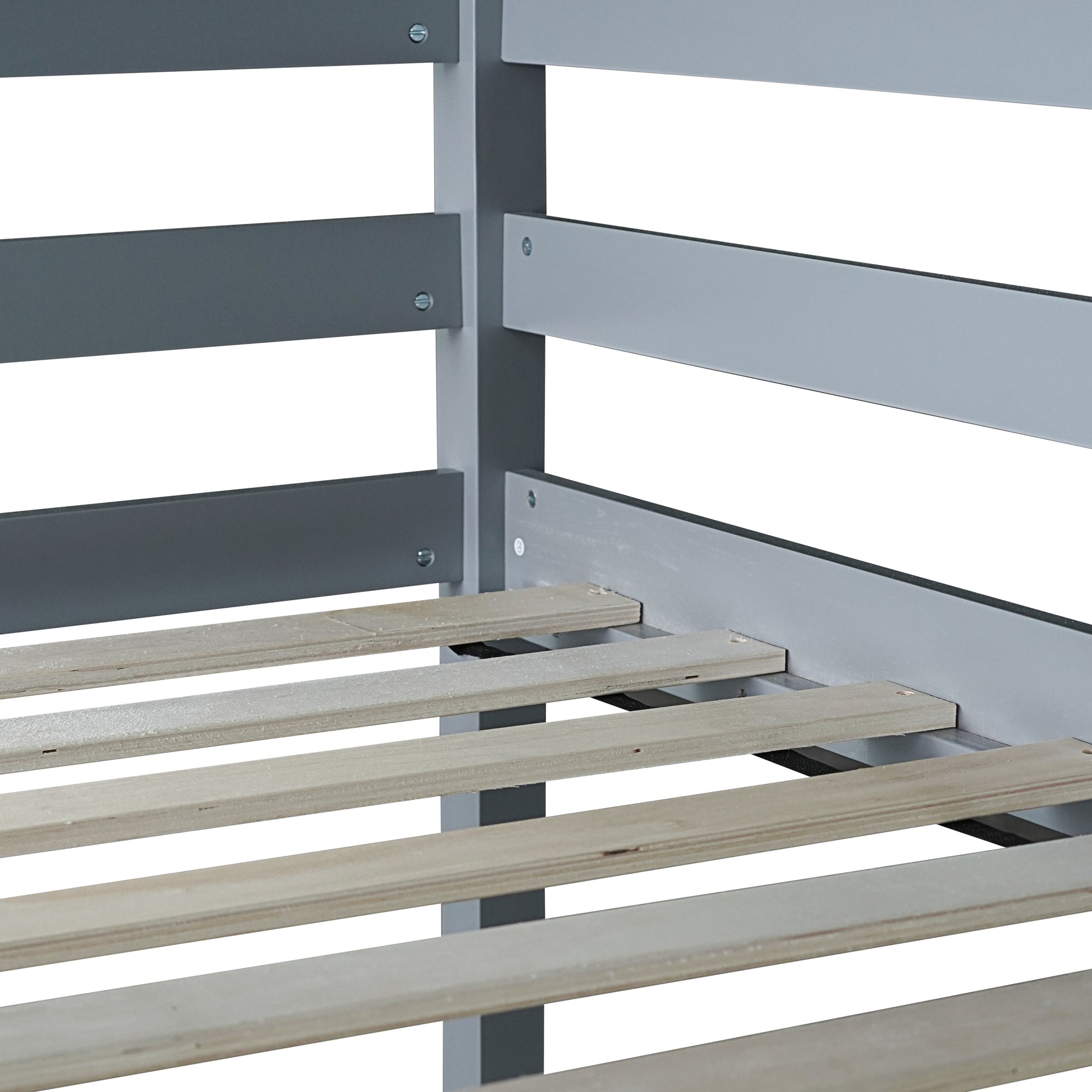 Twin High Loft Bed, Rubber Wood Loft Bed With Safety Guardrail, Built In Desk, Ladder,Grey Twin Grey Rubber Wood