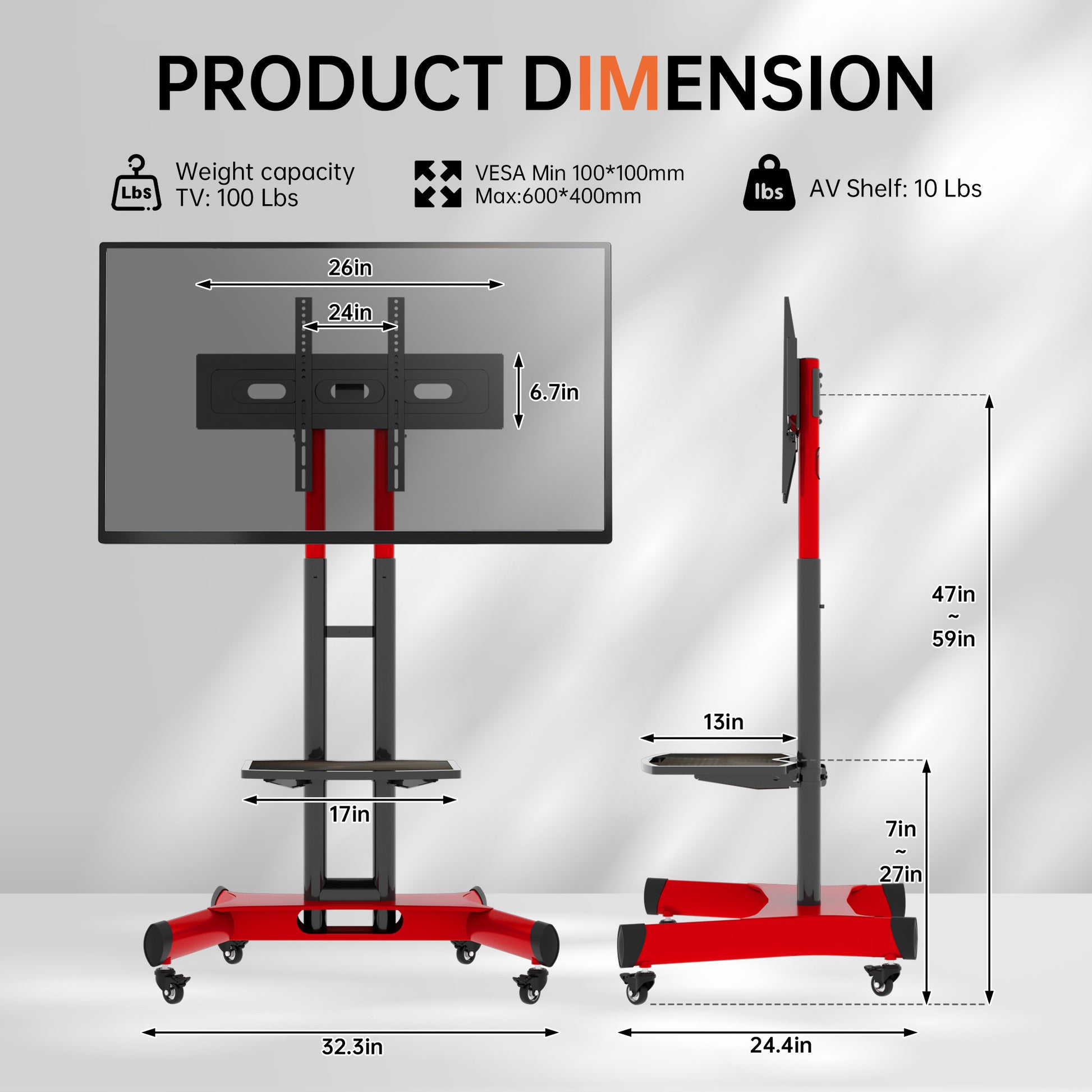 Fanco Universal Swivel Tv Stand For 32 80 Inch Tvs, Height Adjustable Table Top Tv Stand Mount With Tilt, Max Vesa 600X400Mm Red Red Primary Living Space 70 79 Inches Iron