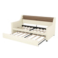 Twin Size Daybed With Trundle, Upholstered Daybed With Charging Station And Led Lights, White Expect Arrive Date:May 20Th. Twin White Pu Leather
