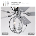 5 Blade 52 Inch Chrome Ceiling Fan With 3 Light No Include Bulb Chandelier Remote Controlled Chrome American Design,American Traditional,Farmhouse,Rustic,Vintage Plywood Iron