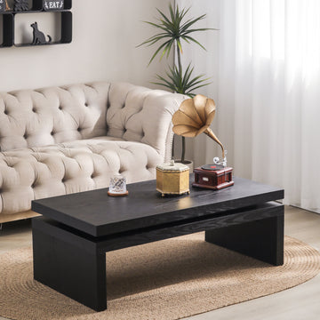 Modern Coffee Table, Black Wooden Coffee Table, Rectangle Cocktail Tea Table For Living Room, 47.6" L* 23.6" W * 16.3" H Antique Black,Black Desk Top Distressed Finish Dining Room Classic,Farmhouse,Industrial,Modern Floor Mount Ash Rectangular Coffee &