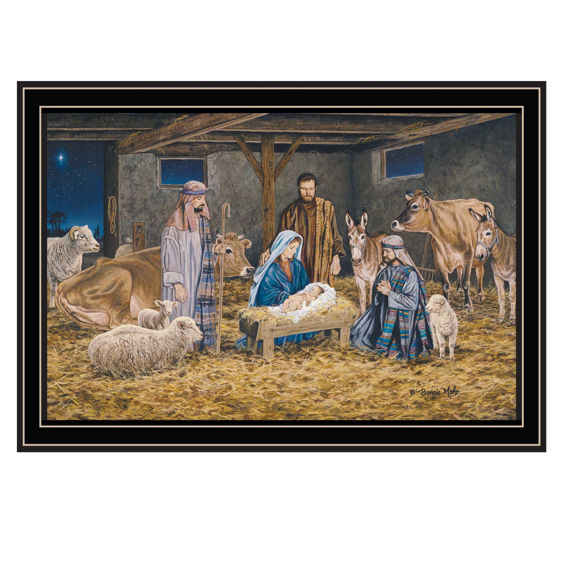 The Greatest Gift Of All The Birth Of Christ Black Framed Wall Art For Living Room, Nativity Wall Art Print For Home Decor, Bedroom Wall Art By Bonnie Mohr Multicolor Wood Paper