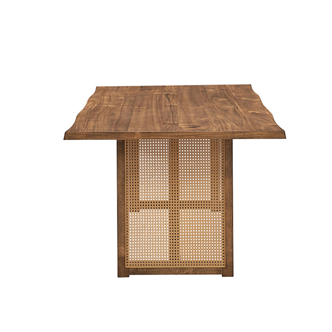 86.61 Inch Oversize Rectangular Waves Dining Table,Wooden Dining Table For 6 Persons,Mid Century Modern Large Kitchen Table For Living Room,Bohemian Dining Table With Rattan Weave For Restaurant Oak