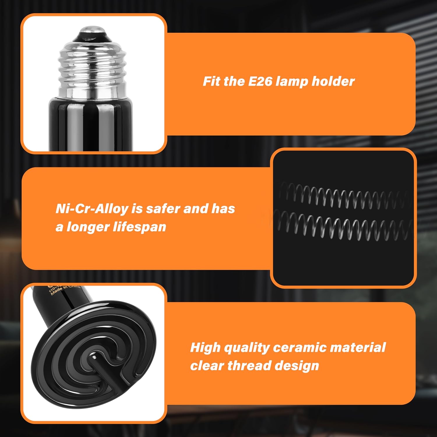 75W Ceramic Heat Emitter 2 Pack, Reptile Heat Lamp No Light Emitting Heat Bulbs For Amphibian Terrarium, Bearded Dragon Lizard Snake Turtle, Brooder Coop Incubating Chicken Black Ceramic