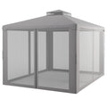 Outsunny 9.6' X 11.6' Patio Gazebo, Outdoor Canopy Shelter With 2 Tier Roof And Netting, Steel Frame For Garden, Lawn, Backyard, And Deck, Gray Grey Polyester