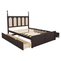 Queen Size Rattan Platform Bed With With 2 Big Drawers, T Size Trundle, Espresso Queen Espresso Plywood