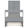 Twin Size Platform Bed With Storage Headboard And Footboard, Pull Out Shelves And Twin Size Trundle, Gray Box Spring Not Required Twin Gray Wood Bedroom Bed Frame Solid Wood Mdf