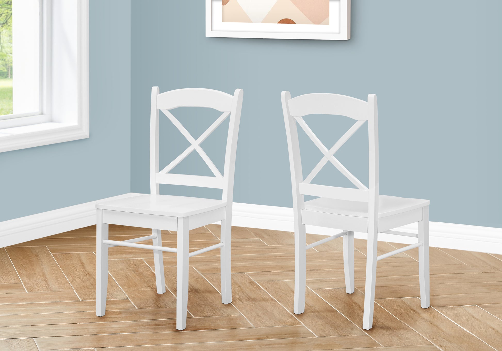 Dining Chair, Set Of 2, Side, Kitchen, Dining Room, White, Wood Legs, Transitional White Solid Wood