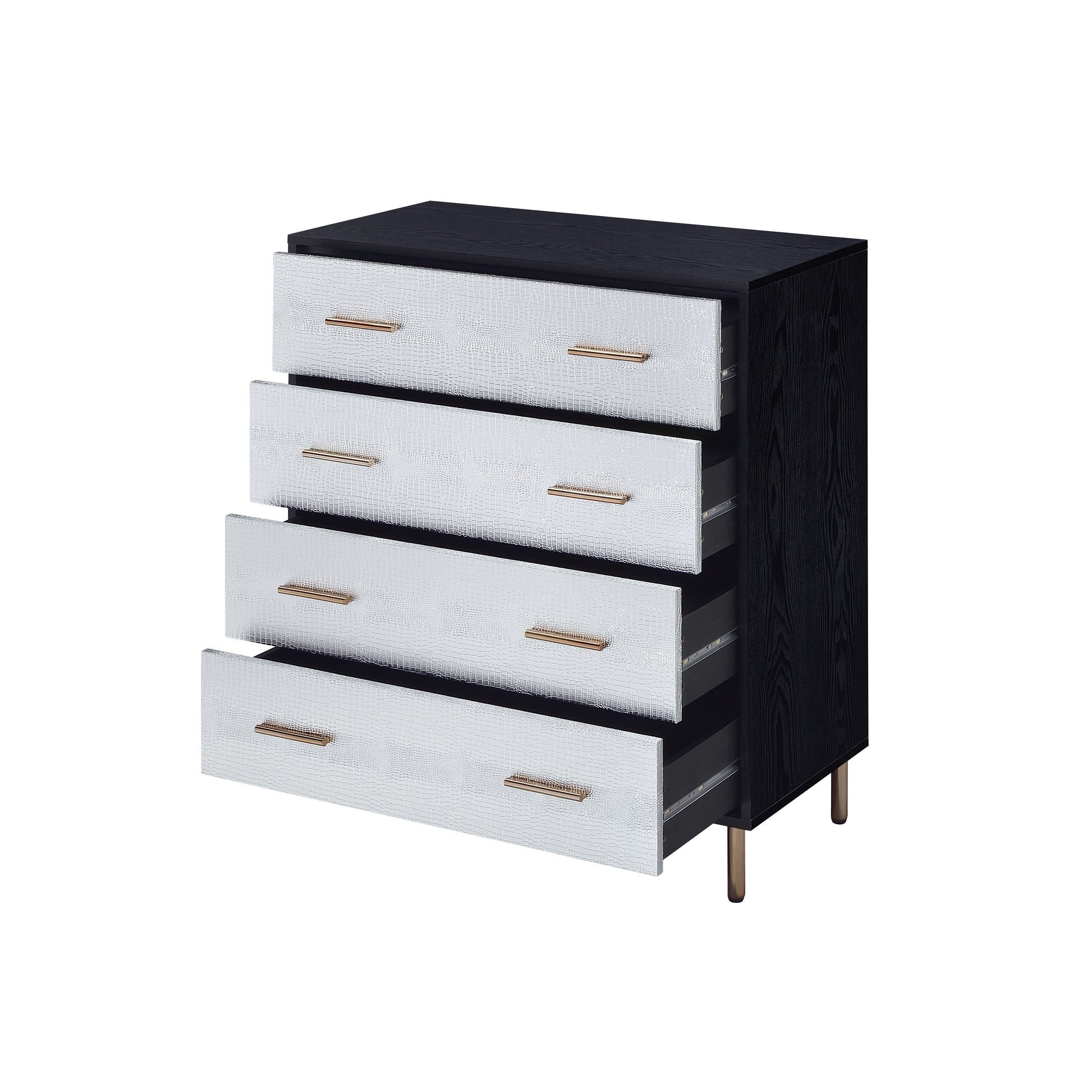 Black And Silver 4 Drawer Chest Black Gold Bedroom Wood Metal