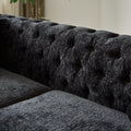 Chenille Pull Buckle Design Sofa For Living Room,Buttons Tufted With Copper Nail Decoration Armrest, Modern Couch Upholstered Button And Metal Legs Black Foam Chenille 6 Seat