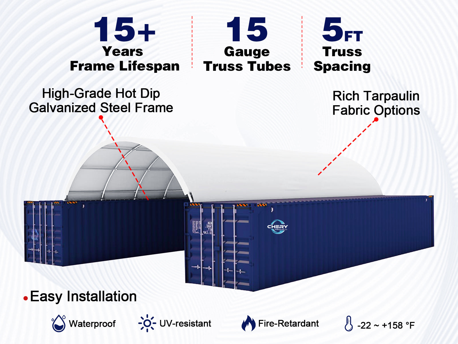 Ping Container Canopy Shelter 20'X40',15 Oz Pvc White Steel