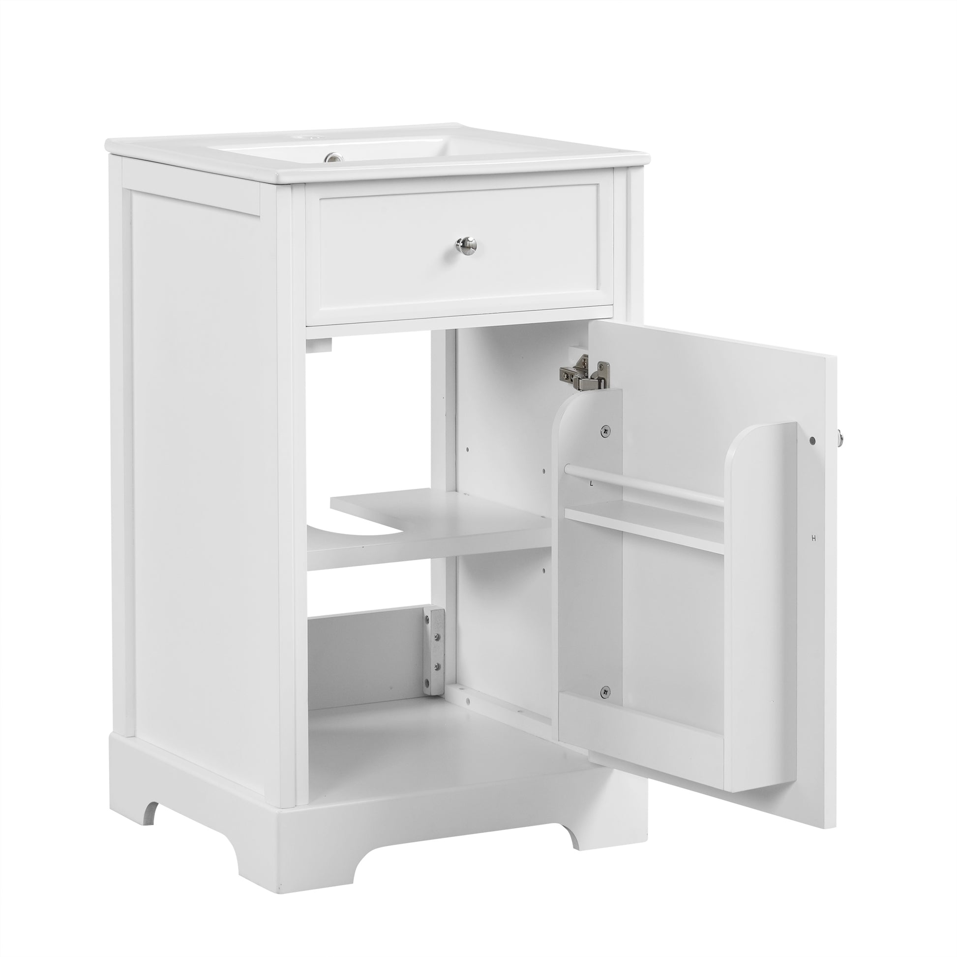 20" Bathroom Vanity With Sink, Bathroom Cabinet With Soft Closing Door, Storage Rack And Adjustable Shelve, White White Mdf