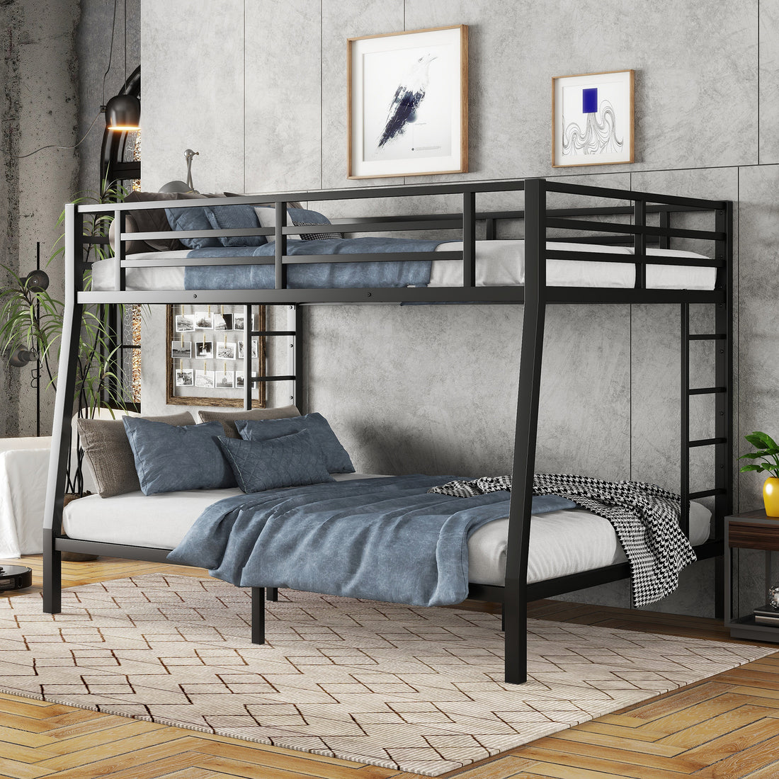 Metal Full Xl Over Queen Bunk Bed For Teens And Adults,Space Saving Noise Reduced No Box Spring Needed Expect Arrive Date 2024 6 27 Full Xl Black Metal