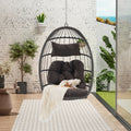 Outdoor Garden Rattan Egg Swing Chair Hanging Chair Sectional Dark Gray Uv Resistant Frame Water Resistant Cushion Garden & Outdoor Rattan