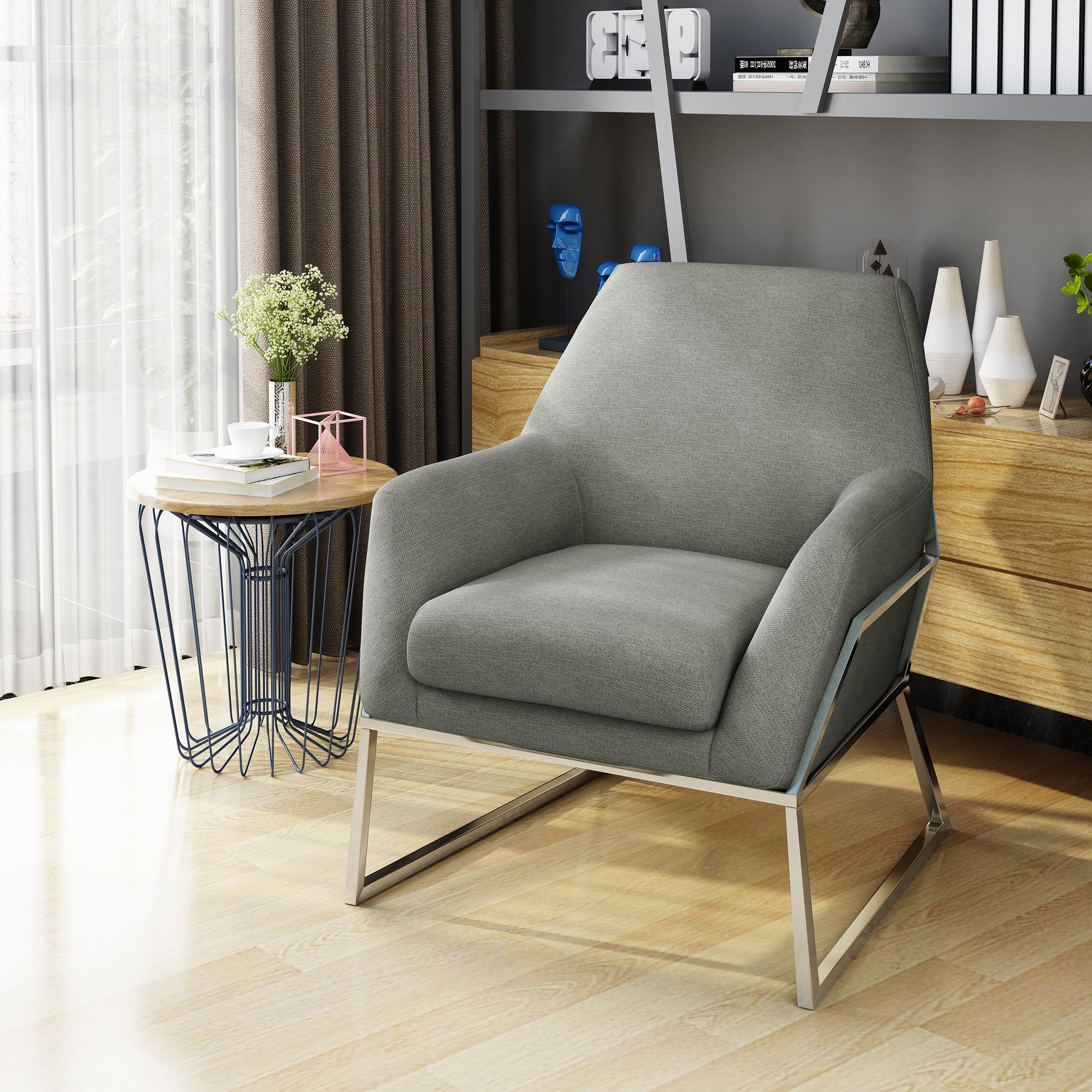 Modern Chair Grey Fabric