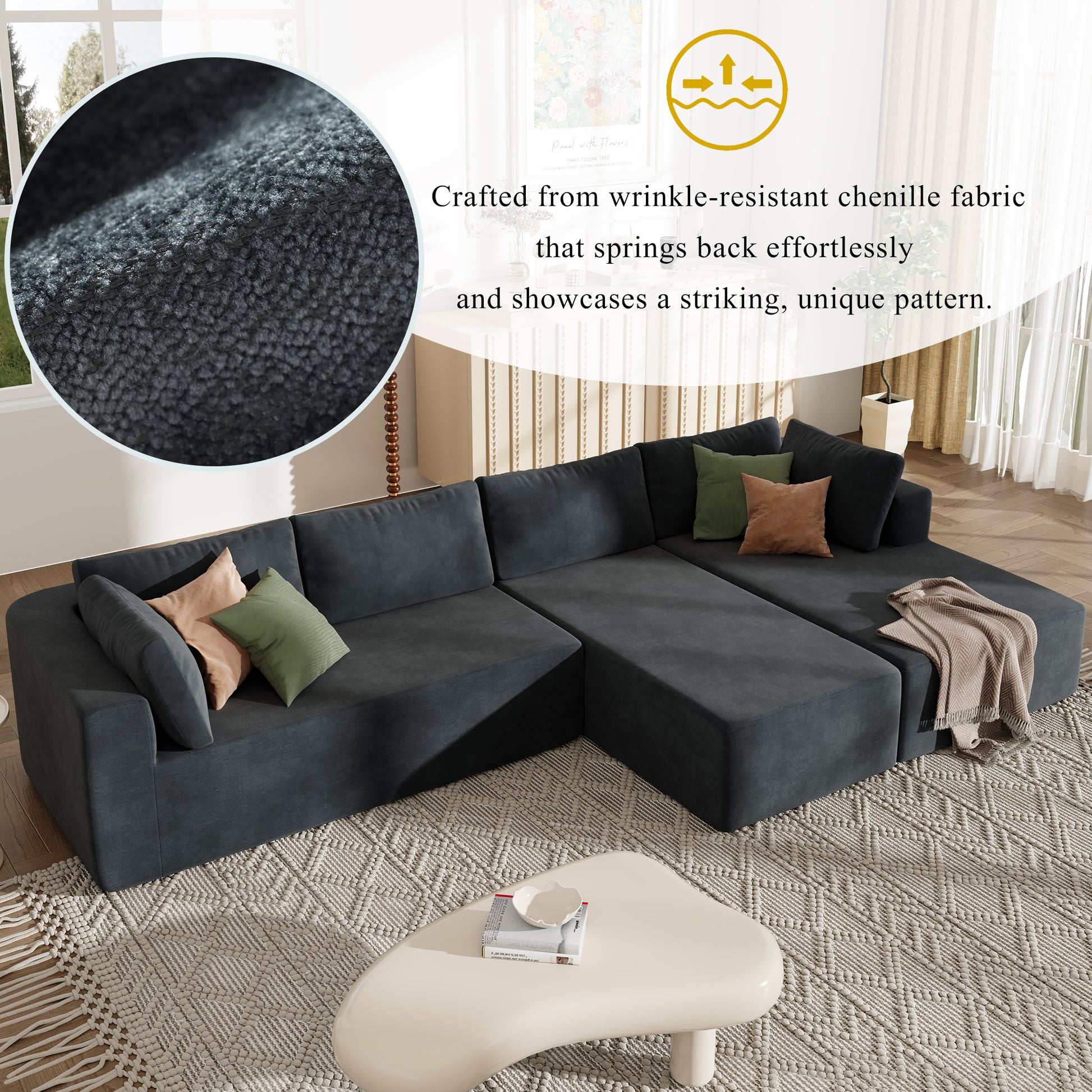 Modern Large Modular Sectional Sofa For Living Room, Bedroom, Salon, 3 Piece Free Combination Gray Polyester 3 Seat