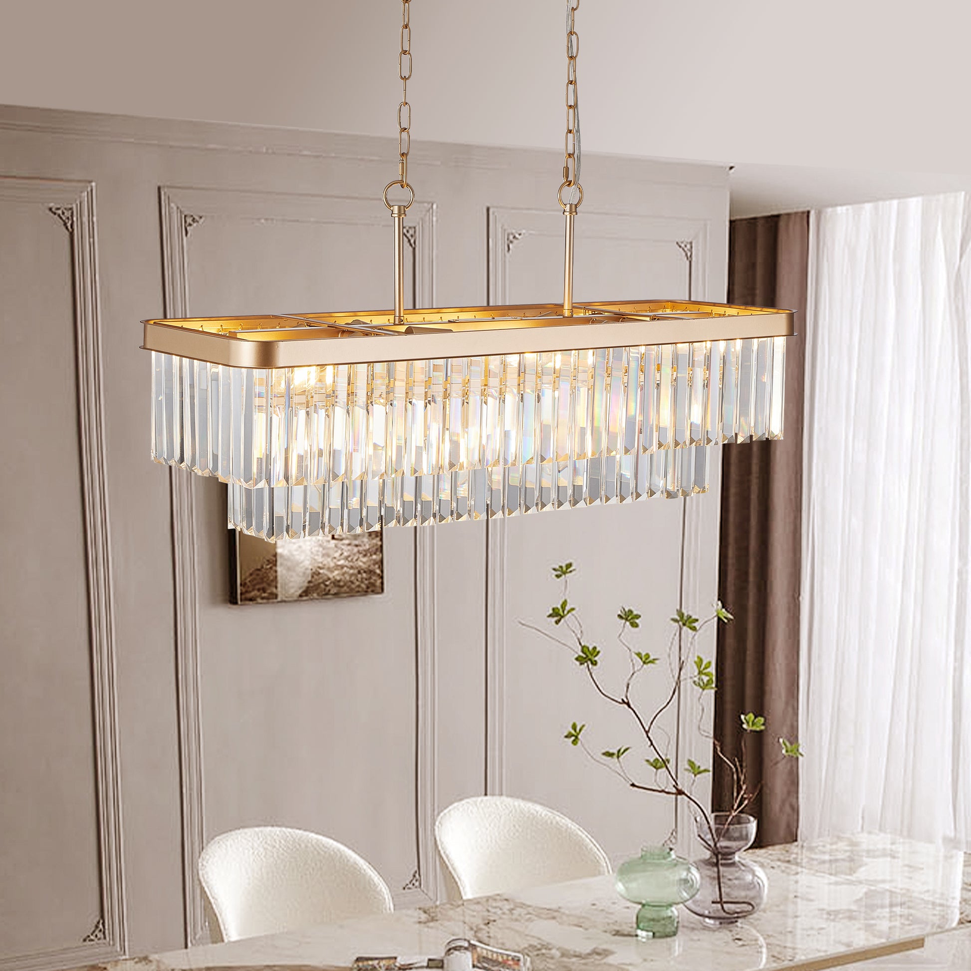 Chandeliers,Rectangular Crystal Chandelier Adjustable,E12 Modern Industrial Crystal Lights,Farmhouse Iron Ceiling Hanging Light For Kitchen Living Room Bedroom Gold Bulb Not Included Gold Crystal Iron