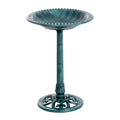 Outsunny 28'' Bird Bath Outdoor Resin Decor With Fleur De Lis Pattern, Time Worn Finish Green Plastic