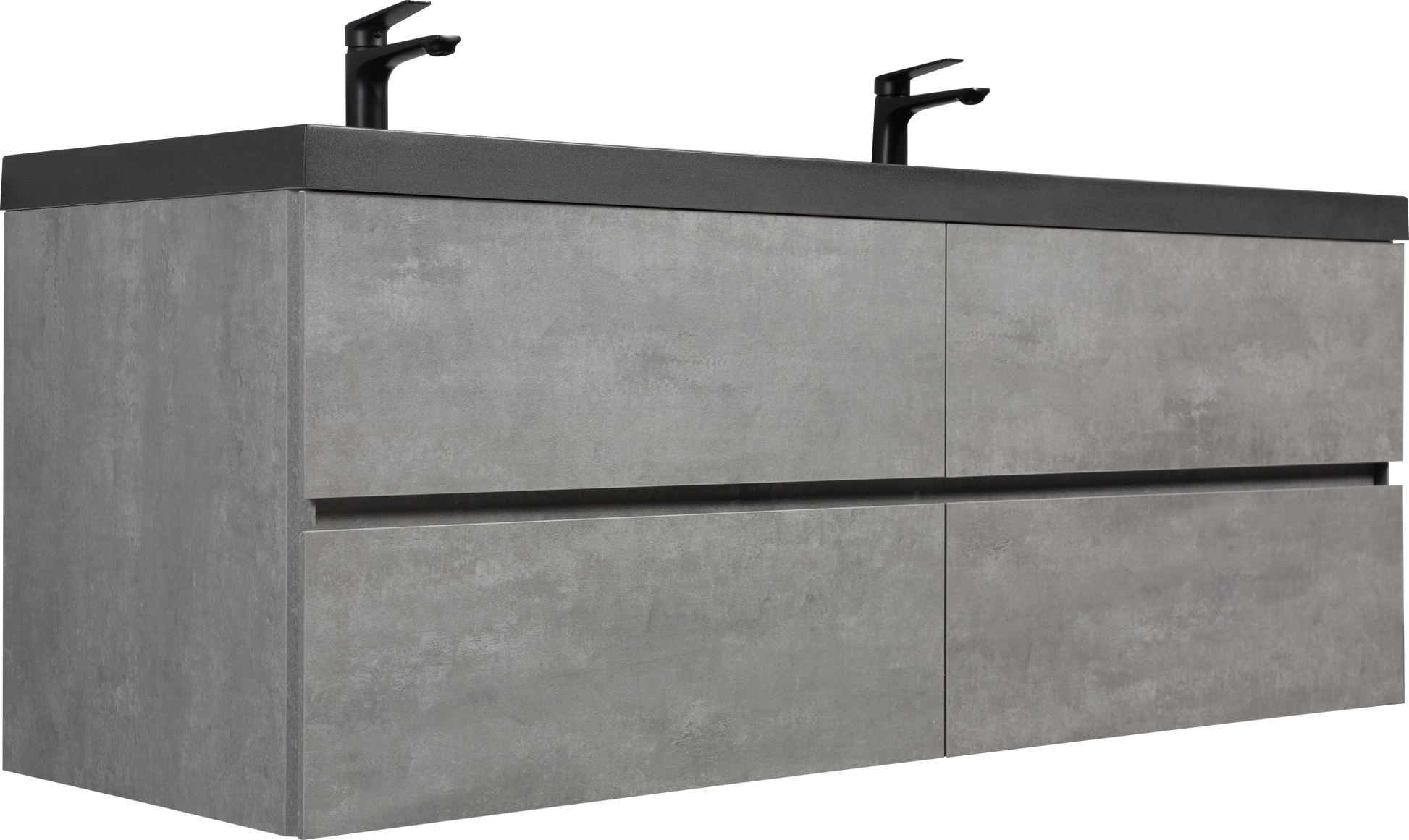 60" Floating Bathroom Vanity With Sink, Modern Wall Mounted Bathroom Storage Vanity Cabinet With Double Black Quartz Sand Top Basins And Four Soft Close Drawers, 24V12 60Gr Grey Grey Plywood