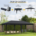 Outsunny 10' X 20' Pop Up Canopy Tent, Upgraded Heavy Duty Tents For Parties, Outdoor Instant Gazebo Sun Shade Shelter With Carry Bag, For Catering, Events, Wedding, Backyard Bbq, Black Black Steel