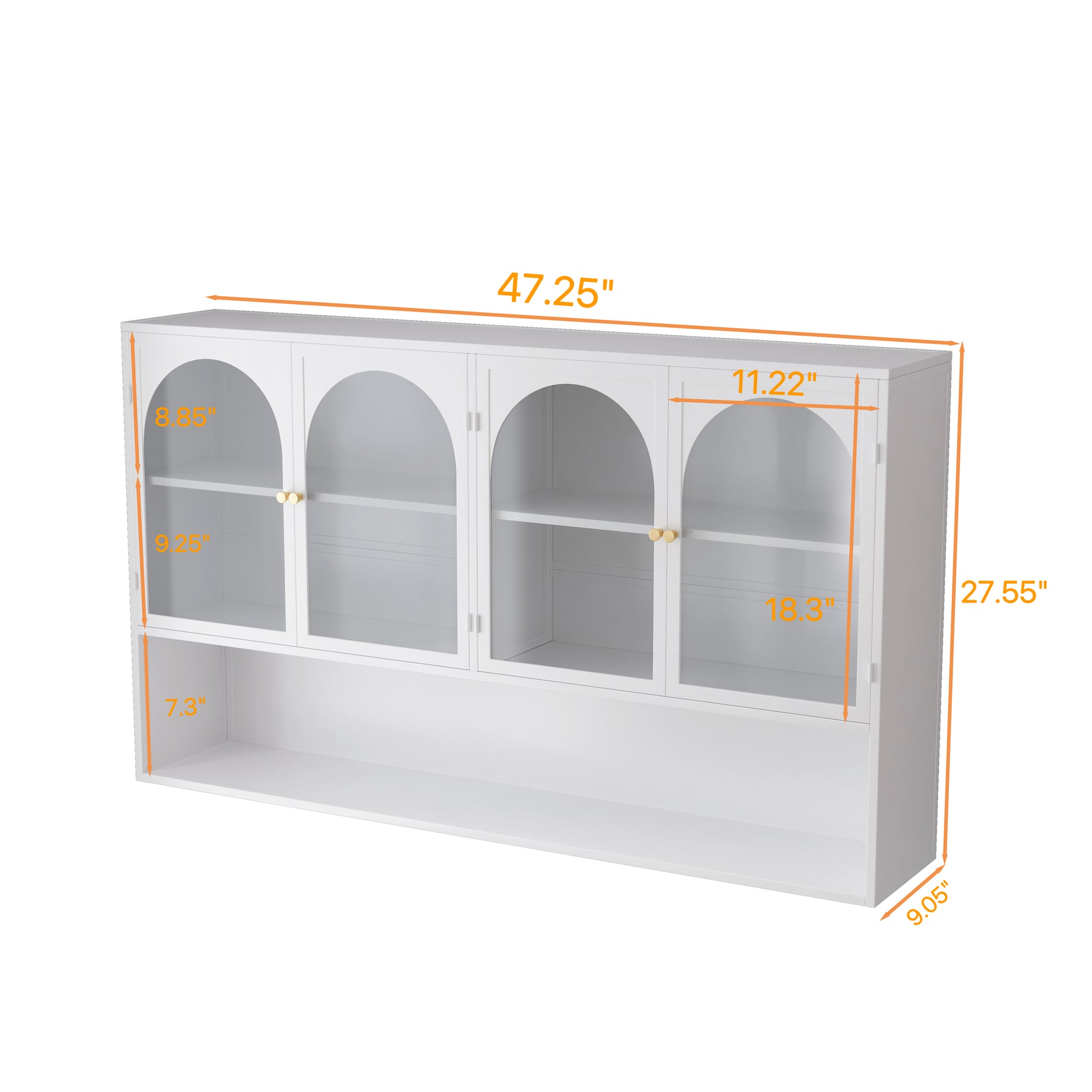 47.25" Four Door Glass Wall Cabinet Storage, Wall Mounted,Suitable For Kitchen, Living Room, Bathroom White White Glass Metal