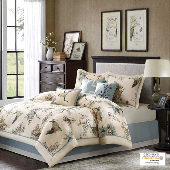 7 Piece Printed Cotton Twill Comforter Set Khaki Queen Queen Multicolor Cotton