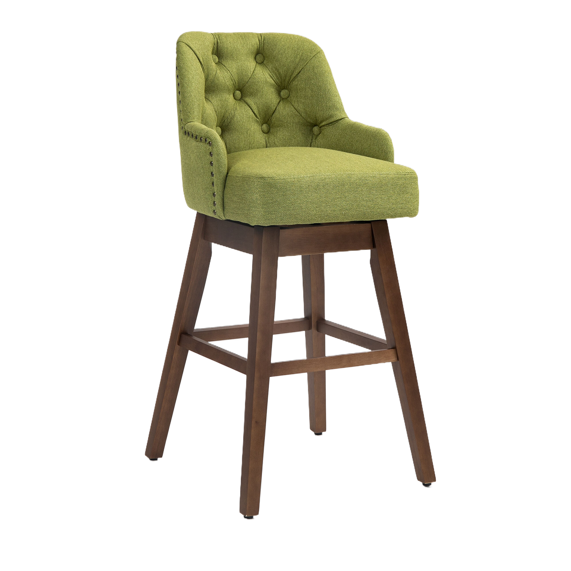 Coolmore Bar Stools Set Of 2 Counter Height Chairs With Footrest For Kitchen, Dining Room And 360 Degree Solid Wood Legs Swivel Bar Stools Set Of 2 Olive Linen Olive Foam Linen