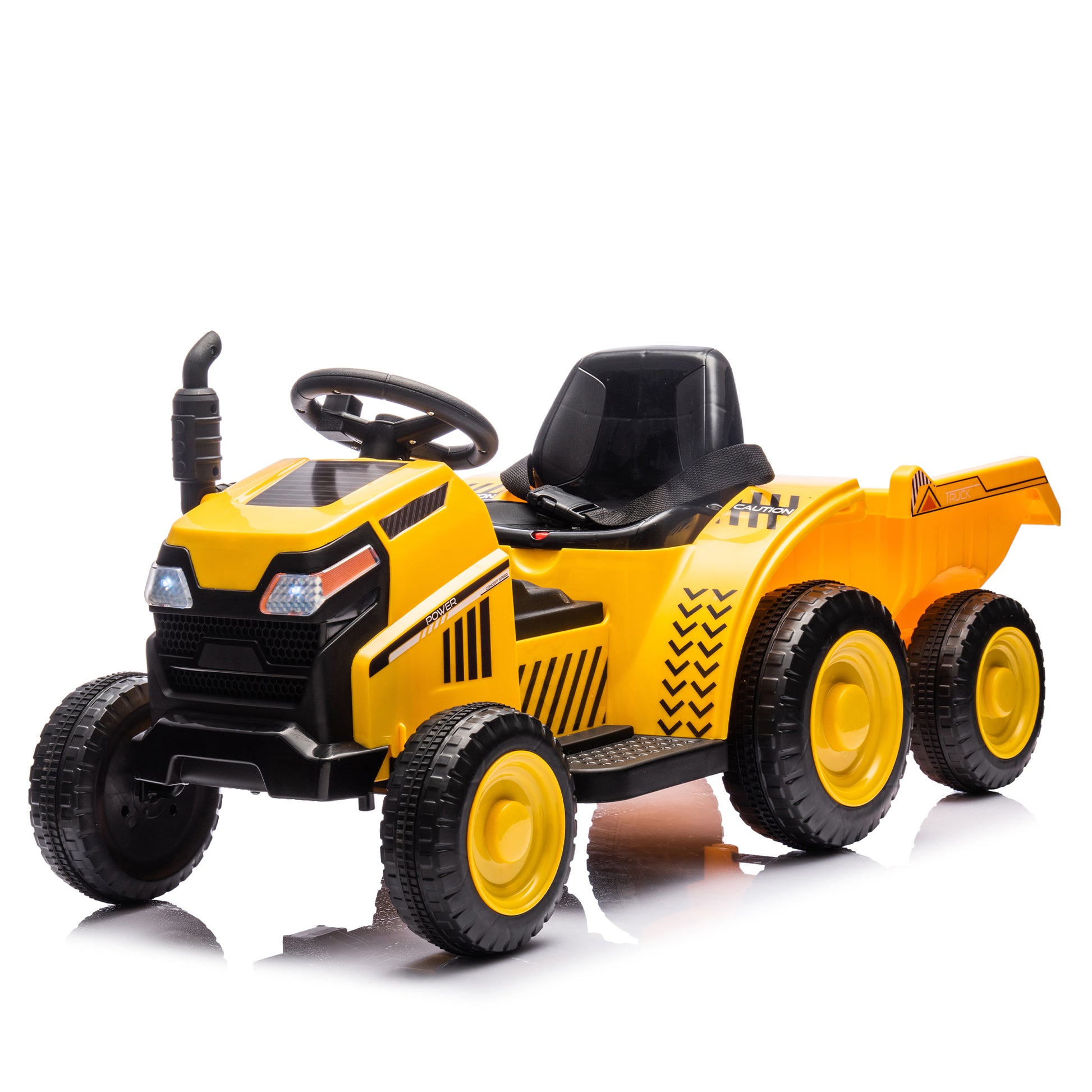 12V Kids Ride On Electric Tractor Black Knight,Kids Ride On Toy.2Wd,Non Skid Tires, Steering Wheel, Foot Pedal,With Removable Storage Tug,Light,Bluetooth,Music,Mp3,Usb,Power Display For Kids Aged 2 3. Yellow 50 99 Lbs Polypropylene