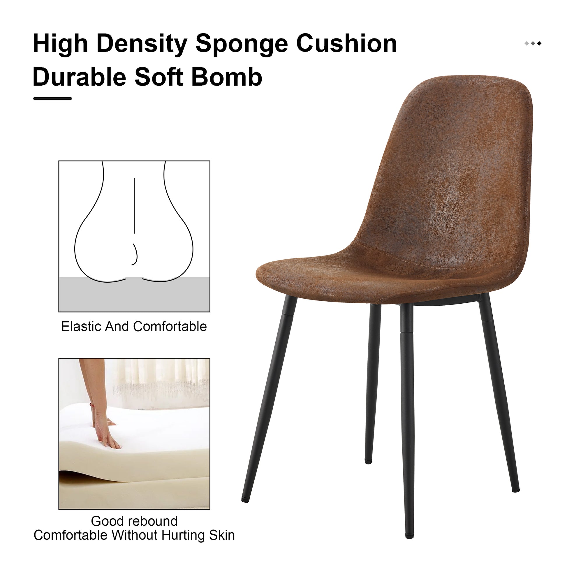 Table And Chair Set.Modern Dining Table, Tempered Glass Countertop With Artistic Mdf Legs.Paried With 4 Brown Chairs With Soft Linen Fabric Cushions And Black Metal Legs.Suitable For Various Styles. Black Brown,Transparent Seats 4 Mdf Metal