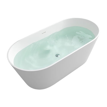 63" Solid Surface Soaking Bathtub Matte White Freestanding Tubs Matte 61 69 In Center Front Solid Surface