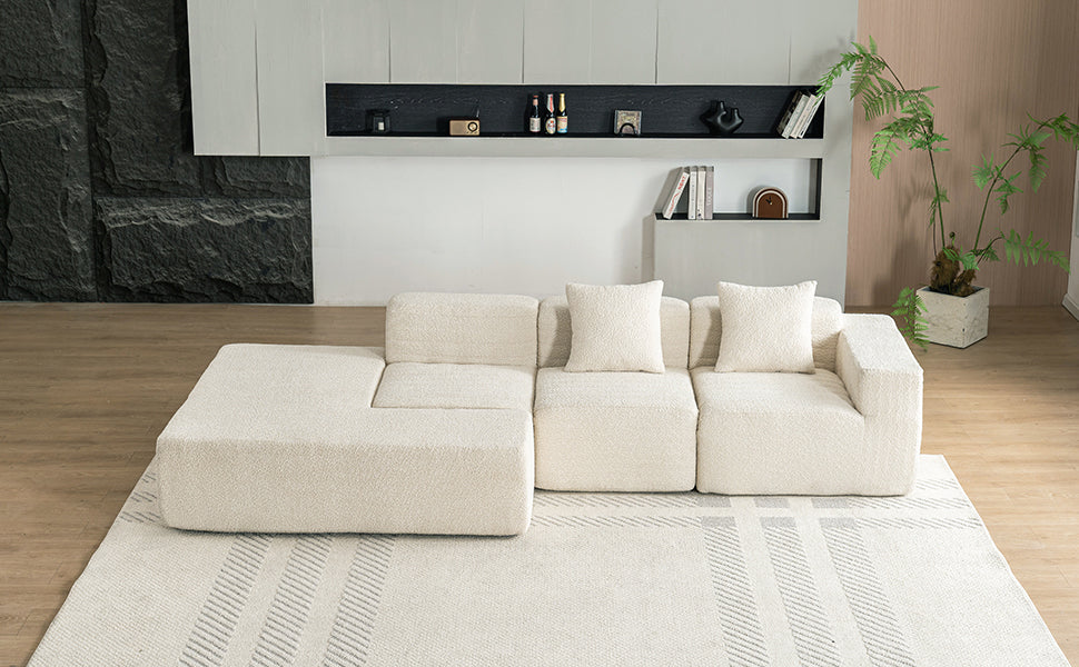 116.5" Sectional Sofa Full Compressed Sofa Couch Free Combined Sofa For Living Room, Beige Beige Foam Polyester 4 Seat