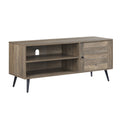 Rustic Oak And Black Tv Stand With Open Shelving Rustic Primary Living Space 40 49 Inches Modern Oak Wood Metal