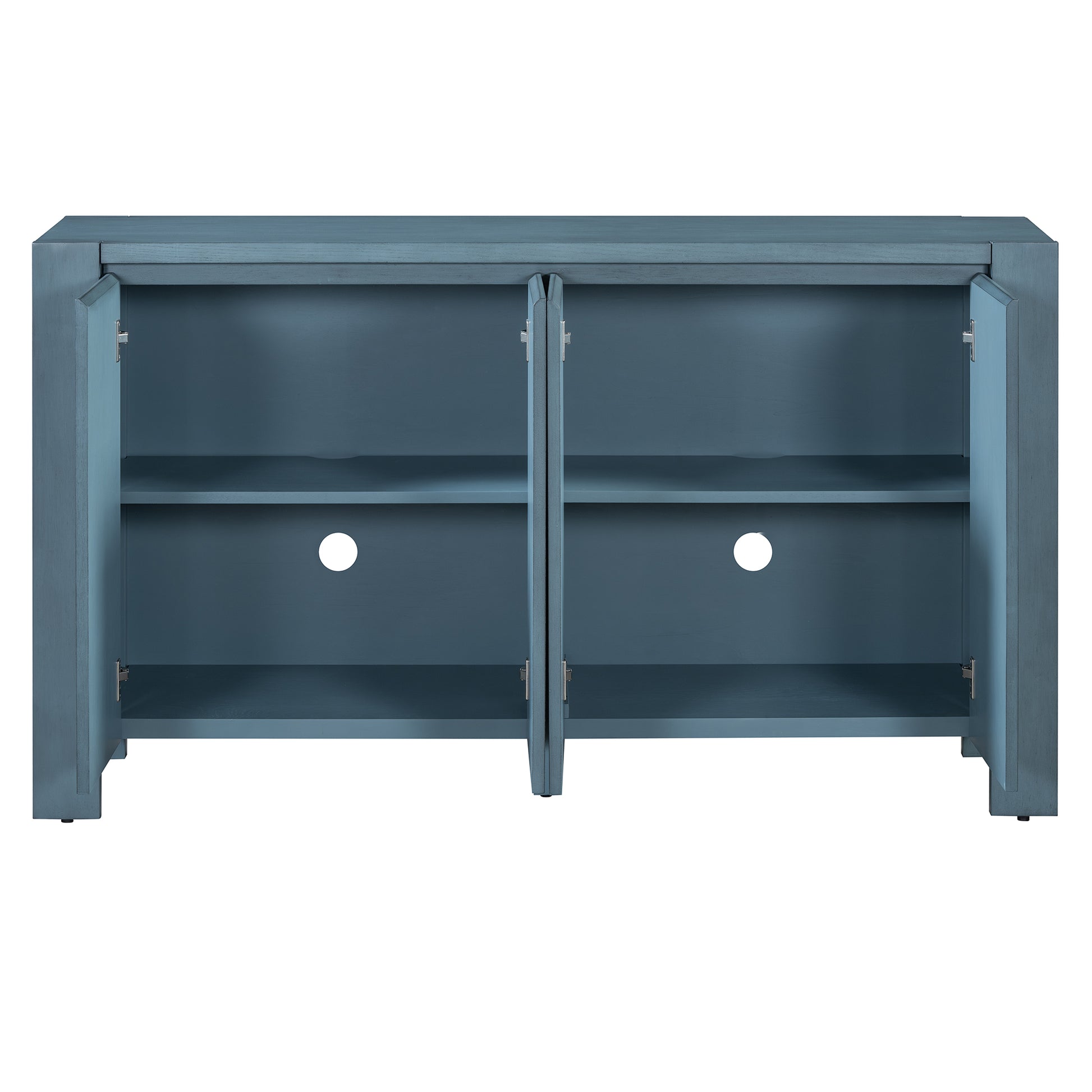 Retro 4 Door Sideboard With Distressed Finish And Adjustable Shelves For Dining Room, Kitchen, And Living Room Navy Navy Mdf,Rubber Wood