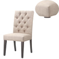Fabric Upholstered Wooden Chair With Button Tufting, Set Of 2, Beige And Black Beige Black Wood Fabric