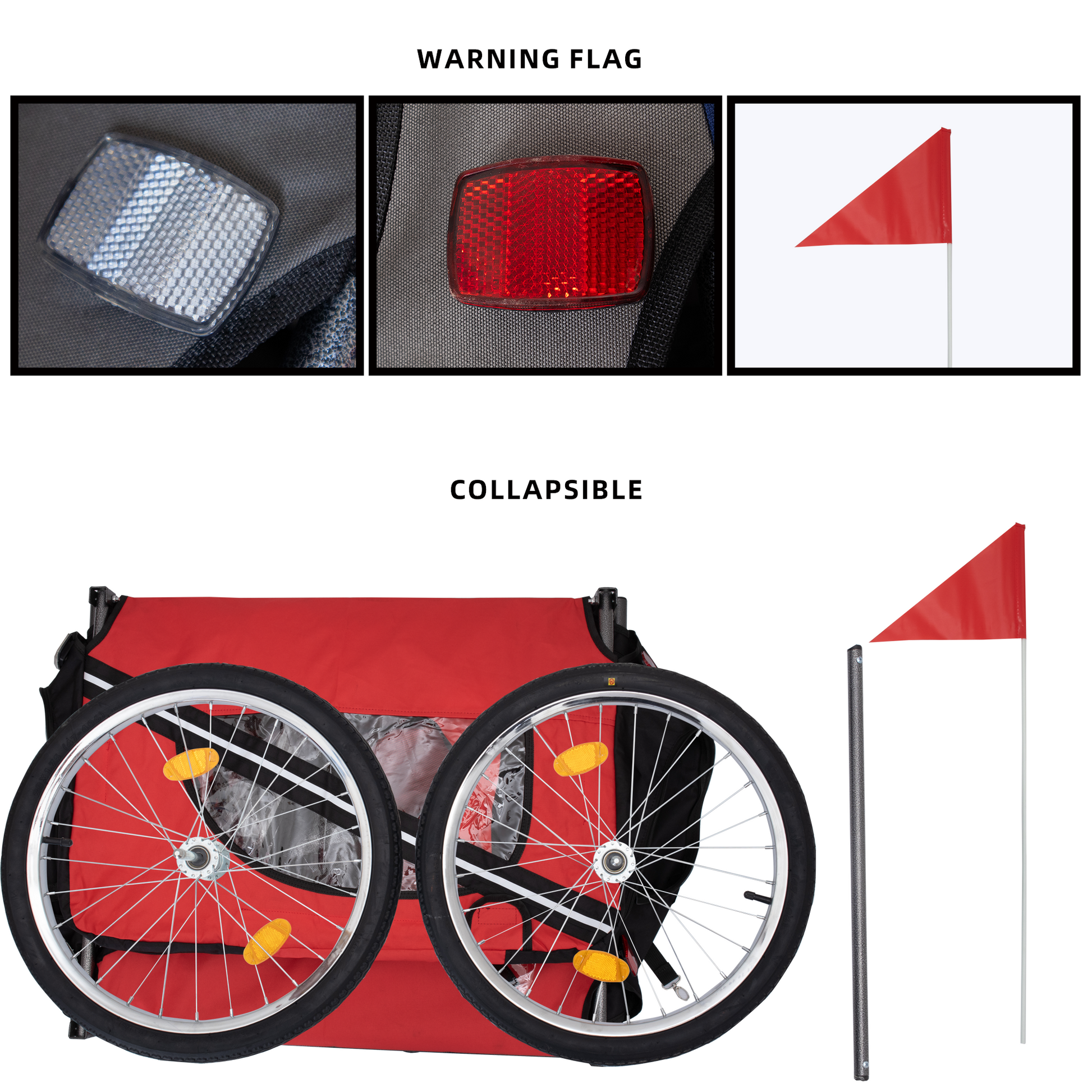 Dog Bike Trailer,Mesh Dog Cart With 3 Entrances, Safety Flag, 8 Reflectors, Folding Pet Carrier Wagon With 20 Inch Wheels, Bicycle Carrier For Medium And Small Sized Dogs Red Black Fabric Steel