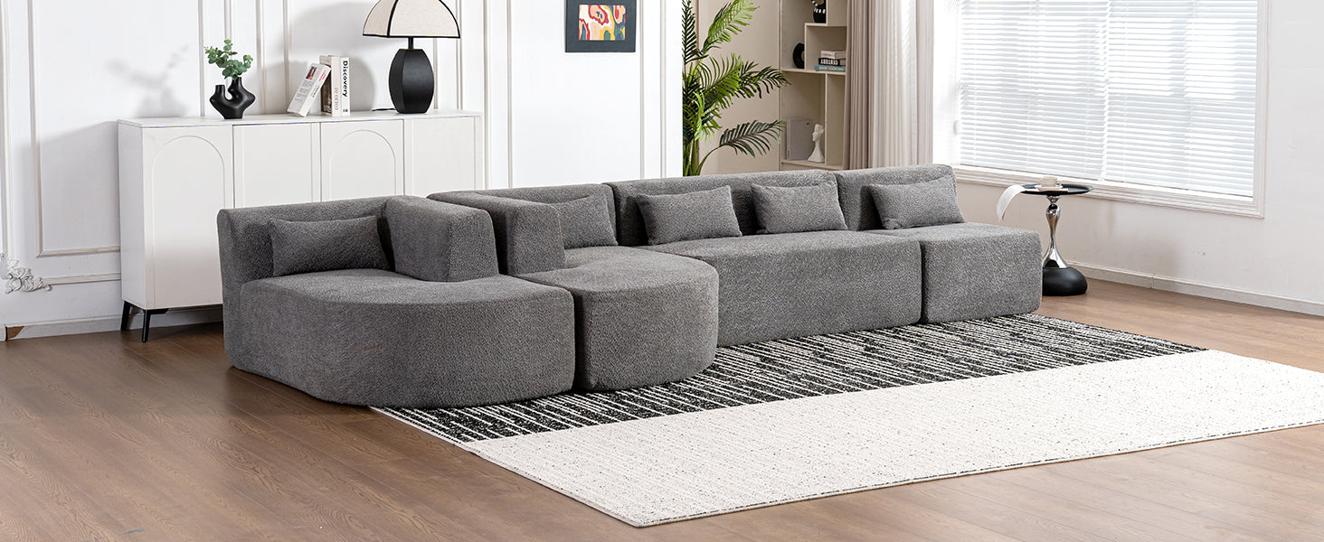 143.7" Upholstered Sofa Free Combined Sofa Couch With Two Chaise Lounge And Five Back Pillows For Living Room, Light Gray Light Gray Foam Polyester 5 Seat