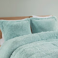 Shaggy Long Fur Comforter Mini Set Queen Blue Polyester