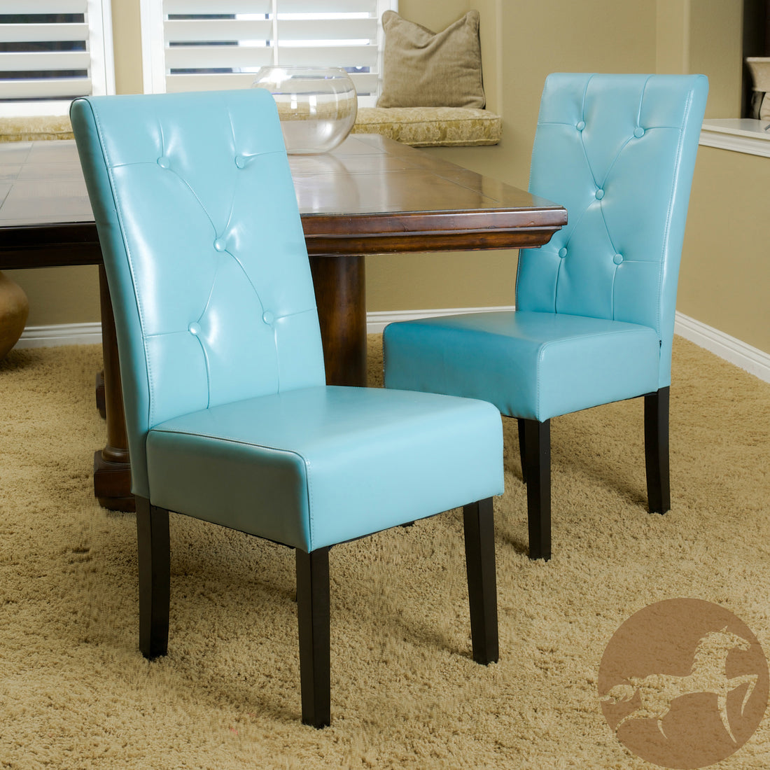 Carter 5 Tuft Kd Dining Chair Set Of 2 Teal Blue Metal Waterproof Fabric