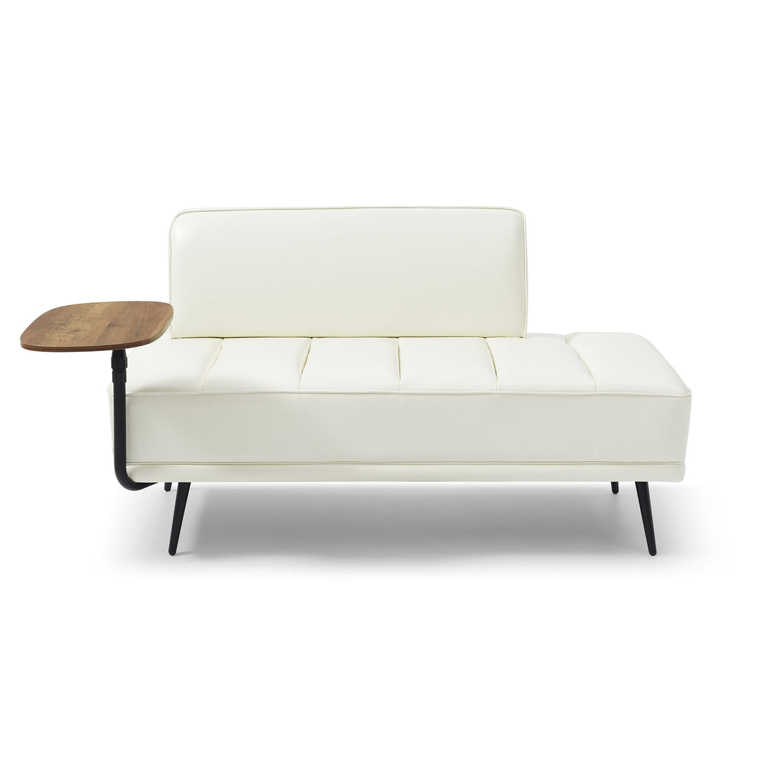 55"Inch Width Modern End Of Bed Bench,Beige Faux Leather Upholstered With Side Table, 360 Degree Swivel Tray Couch,Entryway Ottoman,Window Bench With Metal Legs For Bedroom, Living Room Beige Faux Leather Wood Primary Living Space Modern Foam Pu Leather
