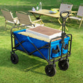 Folding Wagon Cart With Wheels, Foldable Grocery Cart,Small,Blue Blue Iron