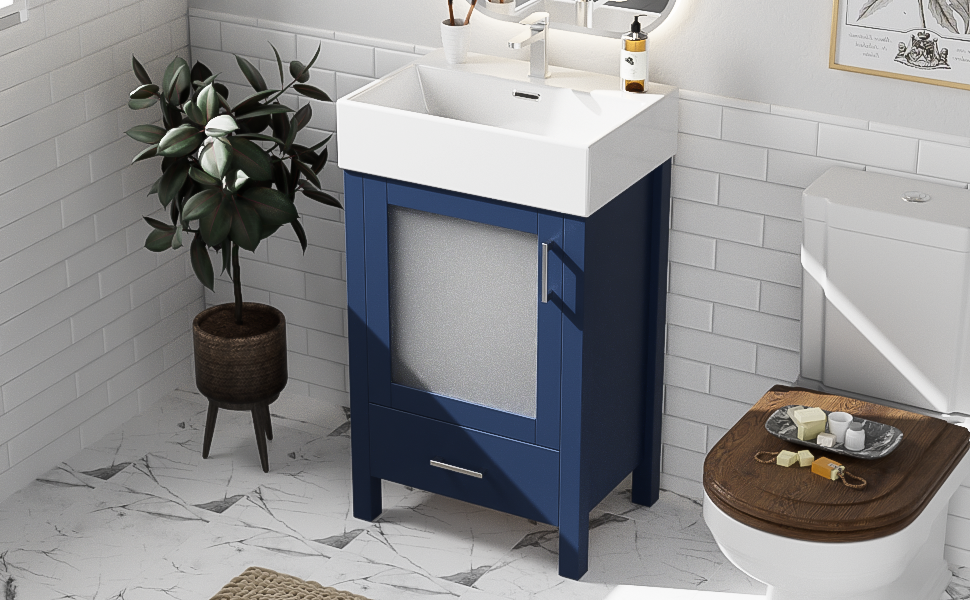 20 Inch Bathroom Vanity With Ceramic Sink Andstorage Ideal For Small Bathrooms Blue Bathroom Solid Wood Mdf