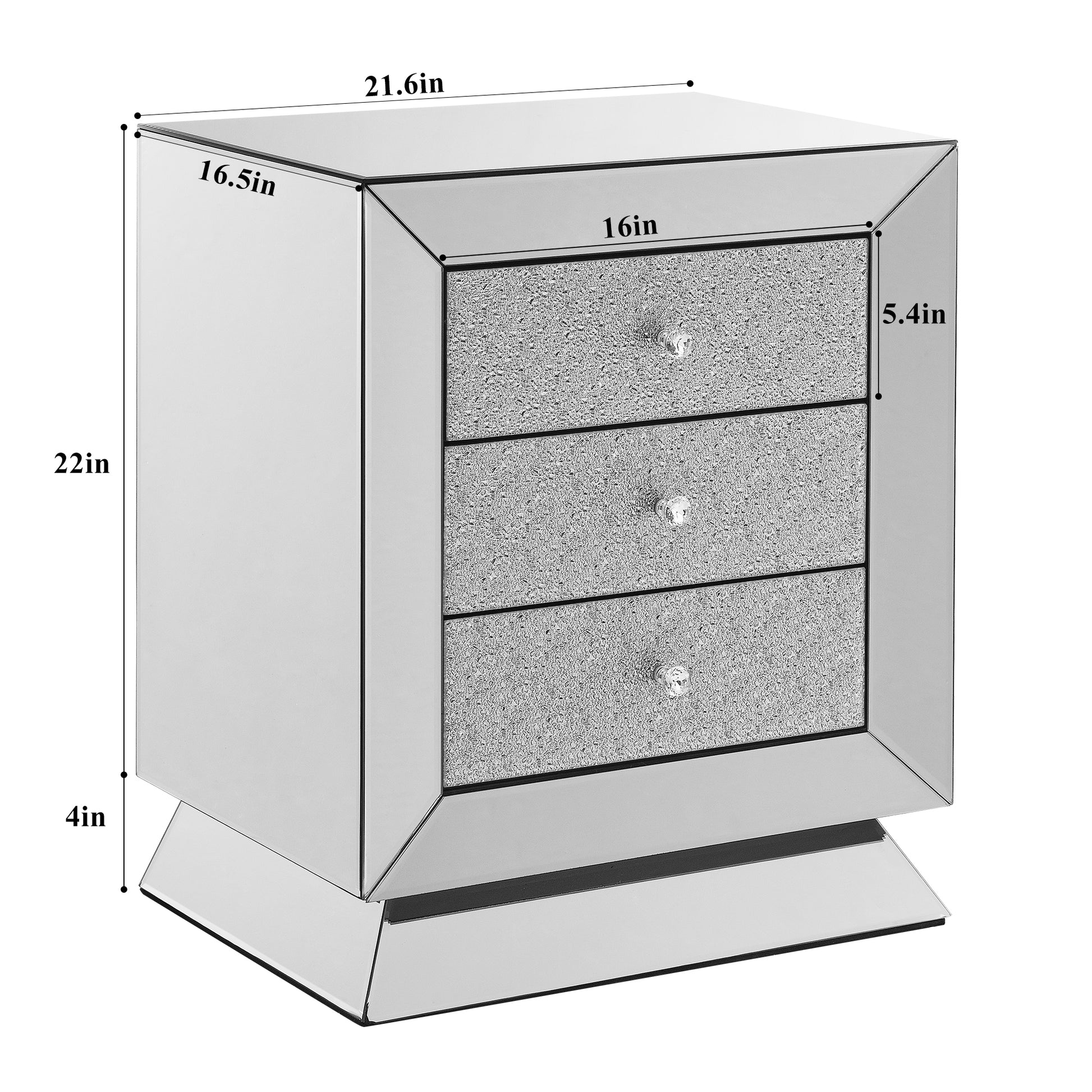 W 22 "X D 16.5" X H26.4 "Elegant Mirror Three Drawer Cabinet, Drawer Inlaid With Diamond Glass Mirror Three Drawer Cabinet, Suitable For Corridor, Living Room, Corner, Bedroom, Sofa Chest 3 4 Drawers Glass Pane Silver Bedroom Glass Doors American Design