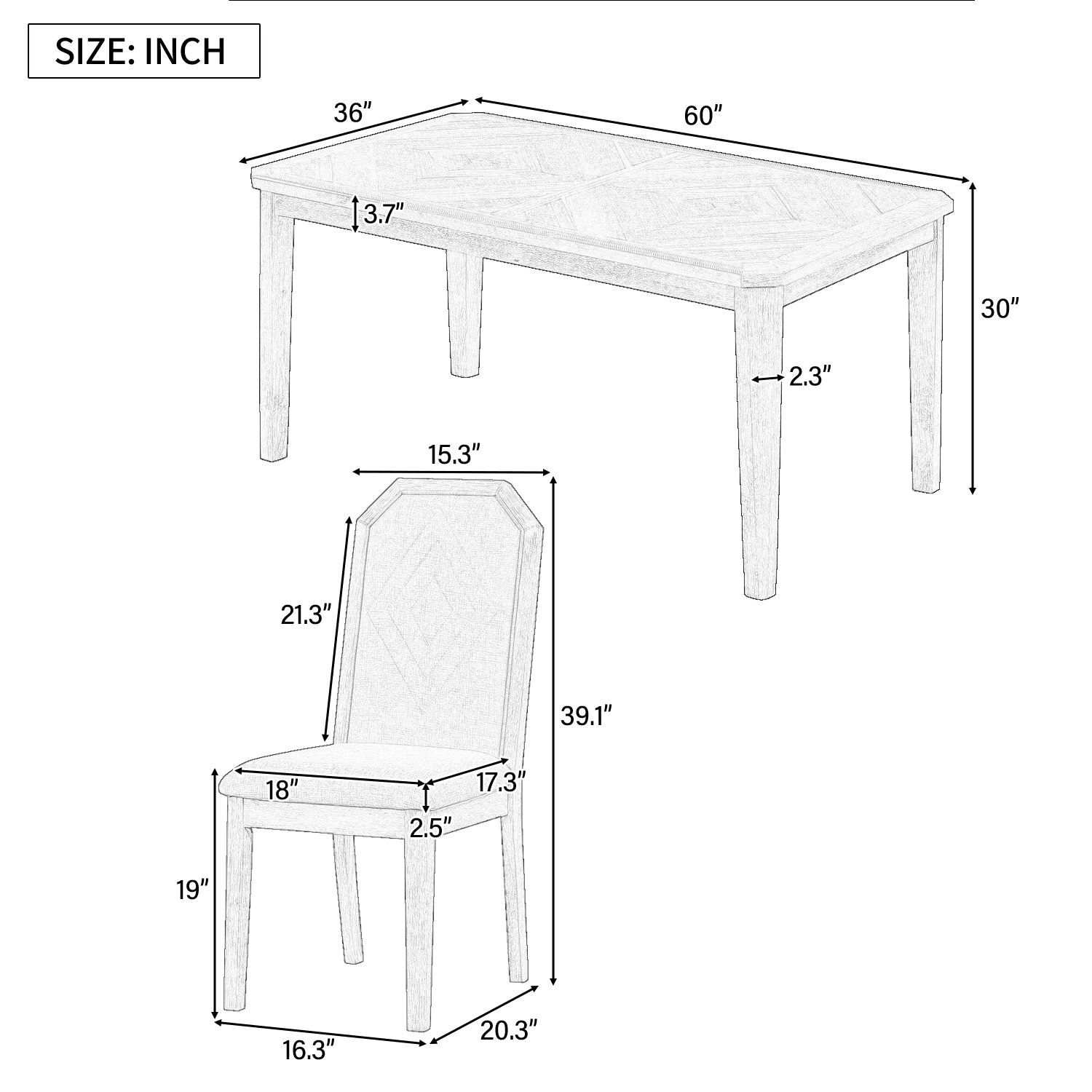 7 Piece Farmhouse Dining Set Classic Rustic Table And 6 High Back Design Chairs For Dining Room, Kitchen Natural Wood Wash Natural Wood Wash Solid Wood Mdf