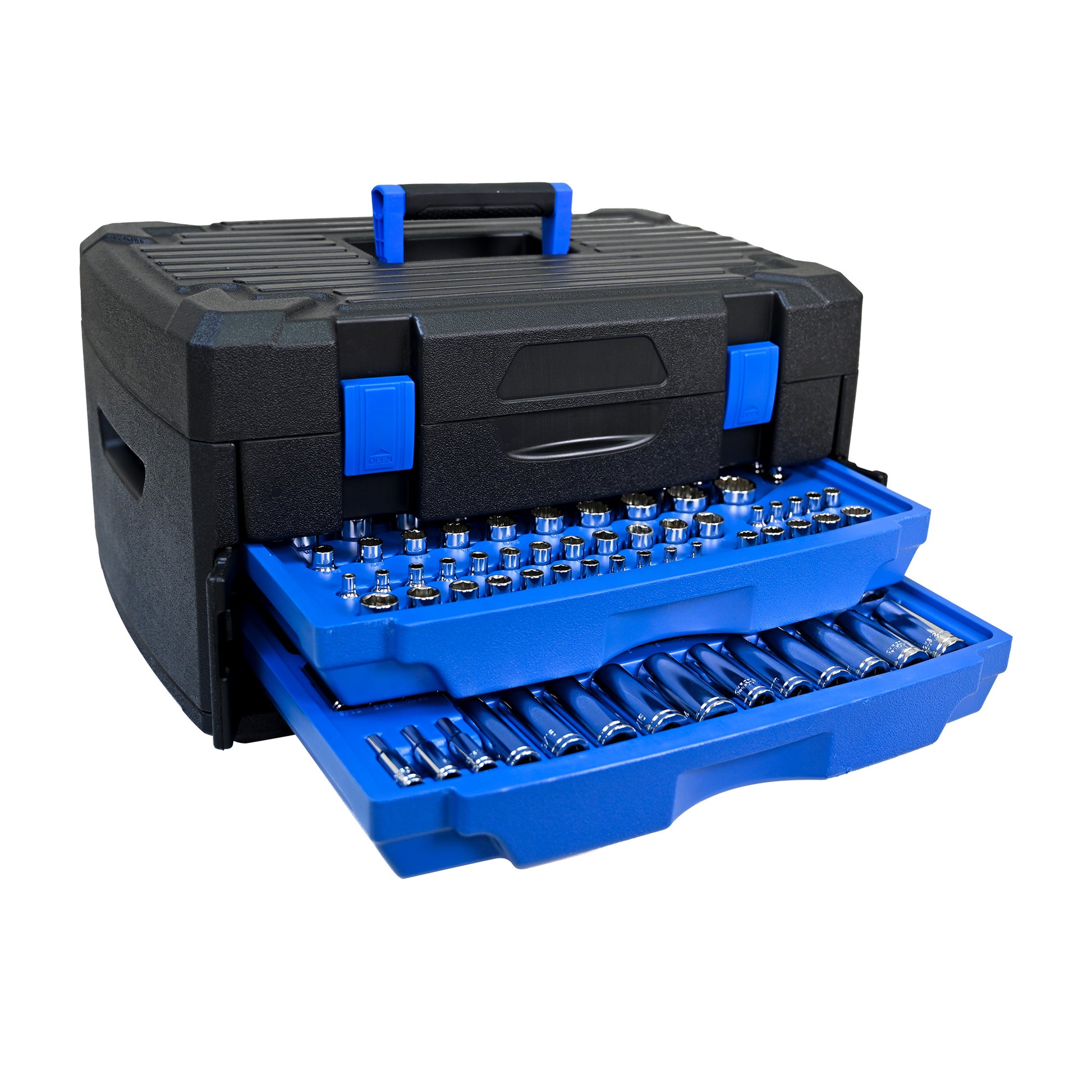 Black Hand Tool Box With Toolset 266Pcs Black Blue Carbon Steel