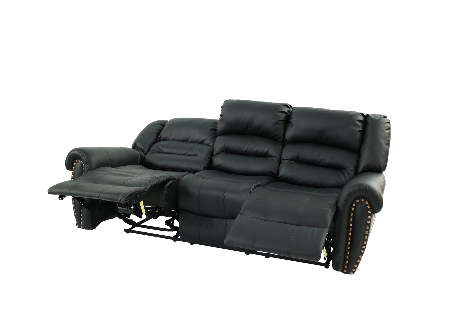 Plush Relax 1Pc Manual Motion Sofa Only Black Color Bonded Leather 3 Seat Couch Armrest Cushion Seating Living Room Furniture Black Faux Leather Metal Primary Living Space Cushion Back Contemporary,Modern Pillow Top Arms Metal 3 Seat