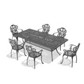 Cushions In Random Colors 7 Piece Set Of Cast Aluminum Patio Furniture With Cushions Yes Dining Set Black Seats 6 Rust Resistant Frame Water Resistant Cushion Garden & Outdoor Complete Patio Sets Aluminium
